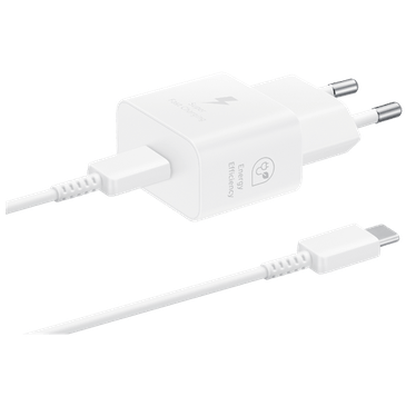 Samsung USB-C Carregador Rápido 25W T2510 + USB-C Cabo Branco