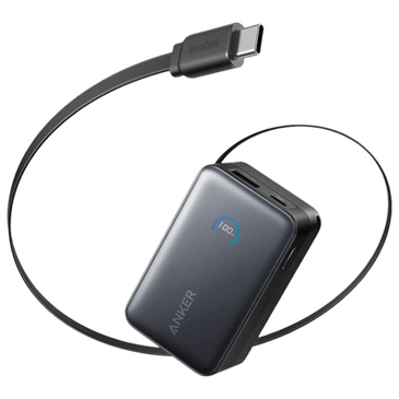 Anker Nano USB-A + USB-C Carregador Rápido Power Bank 10.000mAh Preto com Extensível Cabo