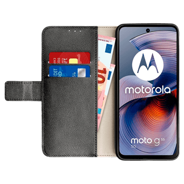 Just in Case Pu-Couro Book Capa Preto Motorola Moto G55