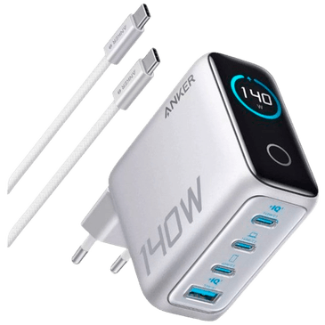 Anker USB 3-USB-C Carregador Rápido 140W + Cabo Prata
