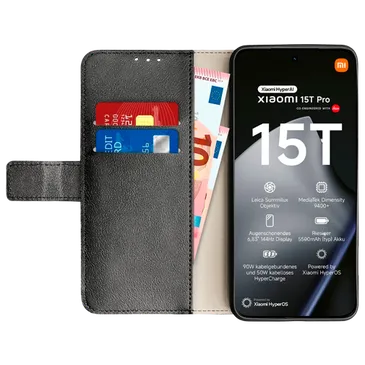 Just in Case PU-Couro Book Capa Preto Xiaomi 15T Pro