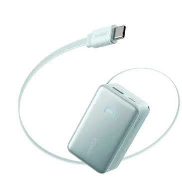 Anker Nano USB-A + USB-C Carregador Rápido Power Bank 10.000mAh Azul com Extensível Cabo