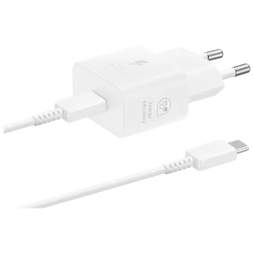 Samsung USB-C Carregador Rápido 25W T2510 + USB-C Cabo Branco