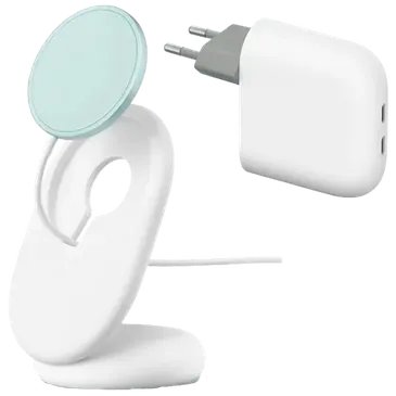 Google Flex 67W Dual USB-C Carregador Rápido Branco & Google Pixelsnap Carregador Rápido Sem Fios com Suporte Branco