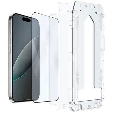 Just in Case Protector De Ecrã Transparente De Vidro Temperado com Estrutura De Montagem Apple iPhone 16 Pro/17/17 Pro
