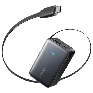 Anker Nano USB-A + USB-C Carregador Rápido Power Bank 10.000mAh Preto com Extensível Cabo