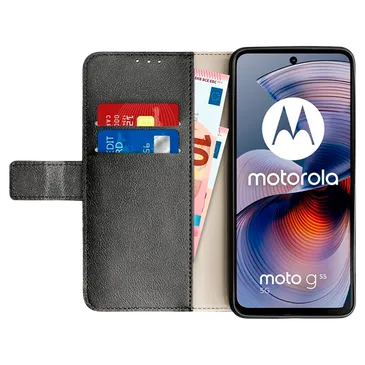 Just in Case Pu-Couro Book Capa Preto Motorola Moto G55