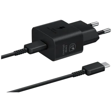 Samsung USB-C Carregador Rápido 25W T2510 + USB-C Cabo Preto