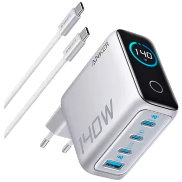 Anker USB 3-USB-C Carregador Rápido 140W + Cabo Prata