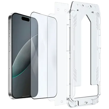 Just in Case Protector De Ecrã Transparente De Vidro Temperado com Estrutura De Montagem Apple iPhone 16 Pro Max/17 Pro Max
