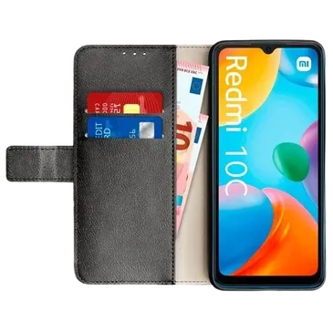 Just in Case Book Case Couro-PU Preto Xiaomi Redmi 10C