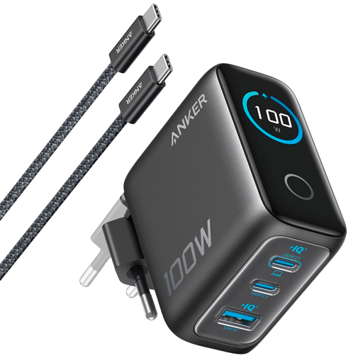 Anker Dual USB-C + USB-A Carregador Rápido 100W Preto + Cabo