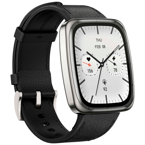 Amazfit Active 2 Square Prata (Correia De Couro Preta)