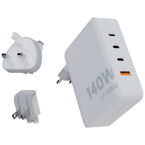 Xtorm Gan Ultra USB 3-USB-C Carregador Rápido 140W Branco + Adaptador + USB-C Cabo
