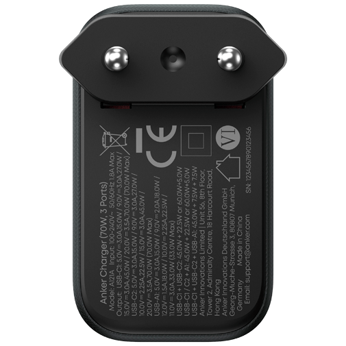 Anker Dual USB-C + USB-A Carregador Rápido 70W Preto