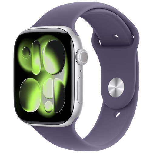 Apple Watch Series 11 46mm 5G Prata (Bracelete De Borracha Roxa M/L)